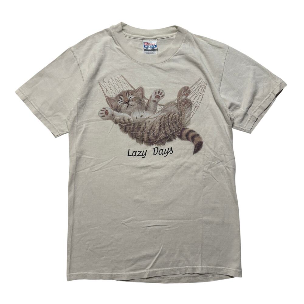 VTG 90’s Bob Harrison Lazy Days Cute Cat In Hammock T-Shirt Men’s S White